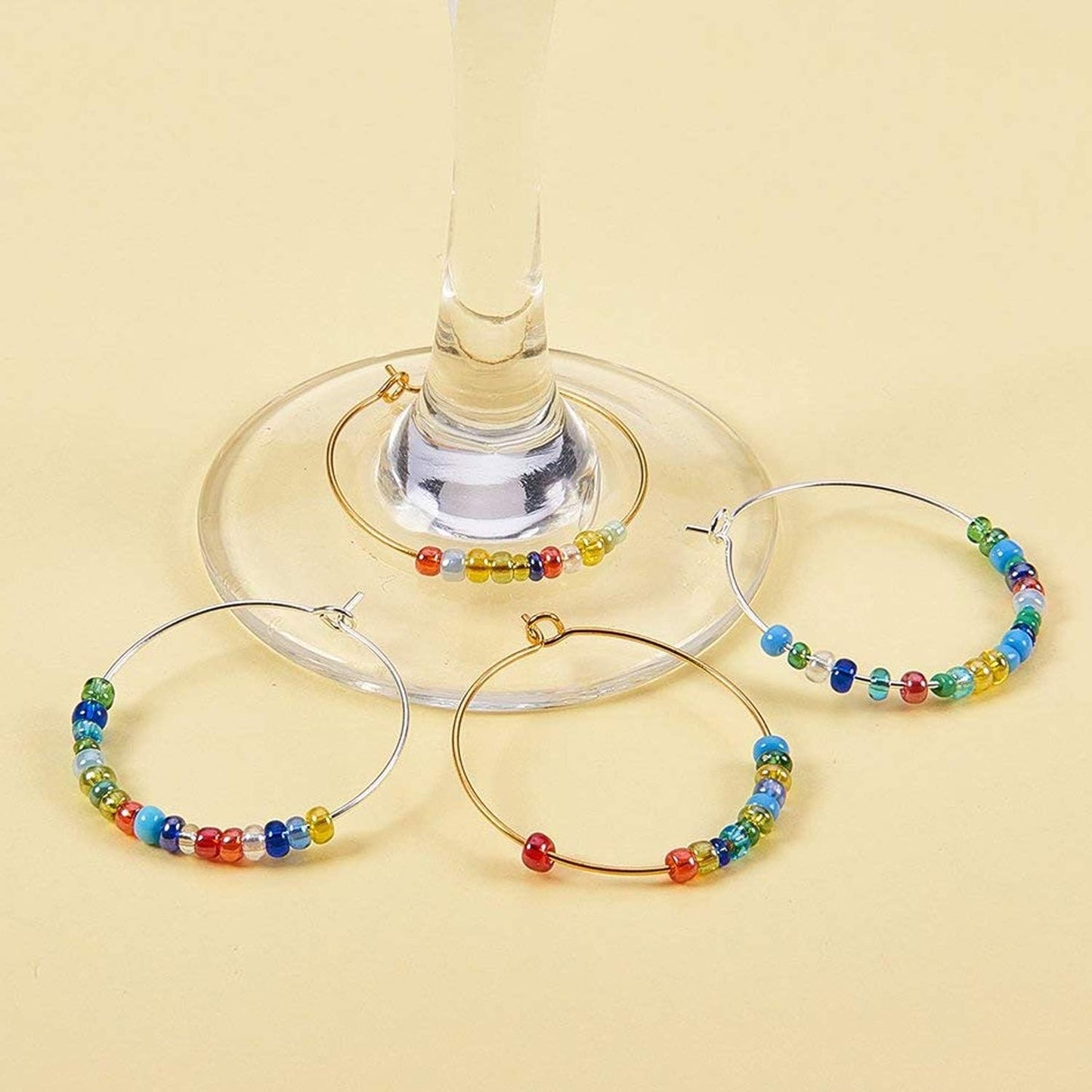 BronaGrand 100 Pieces Silver Plated Wine Glass Charm Rings Earring Hoops 25mm
