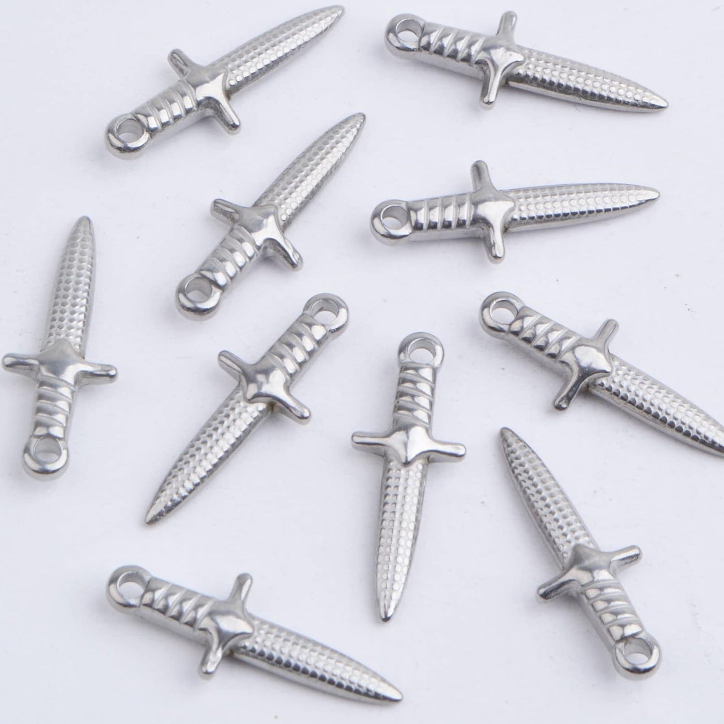 10 Pieces Stainless Steel Dagger Shape Pendant Charms Hypoallergenic Long Sword Knives Pendants Craft Supplies for DIY Necklace Bracelet Jewelry Making Findings