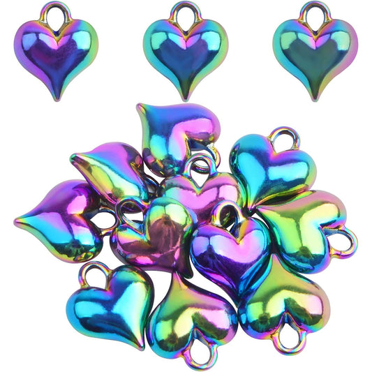 10pcs Rainbow Color Heart Shape Charms Alloy Love Heart Pendants Smooth Puff Heart Drop Charms Craft Supplies for DIY Necklace Bracelet Earrings Jewelry Making