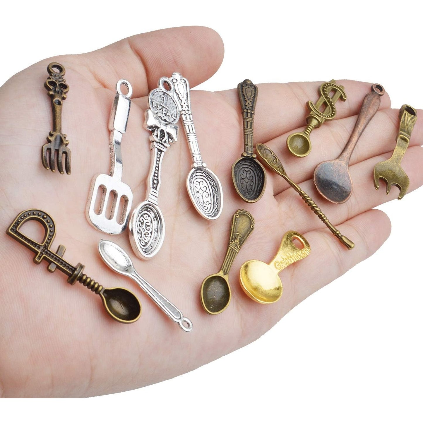 Tableware Charms,100g (80-120pcs) Fork Knife Spoon Tableware Pendants Mixed Kitchen Theme Charms Craft Supplies for DIY Necklace Bracelet