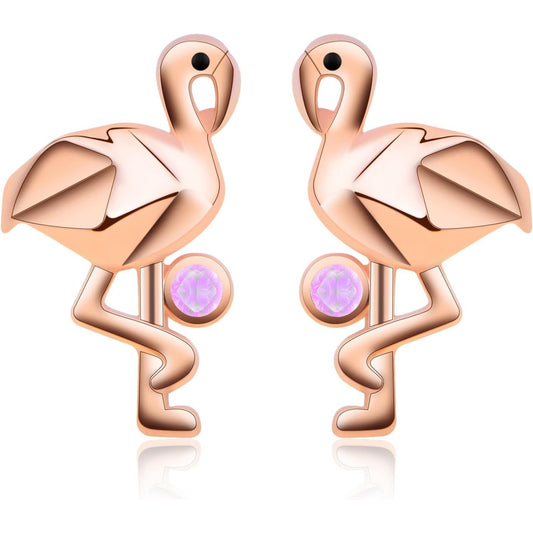 S925 Sterling Silver Flamingo Stud Earrings Large Waterfowl Tropical Bird Flamingo Earring Posts Hawaiian Summer Beach Gifts with Screw Ear Backs for Women