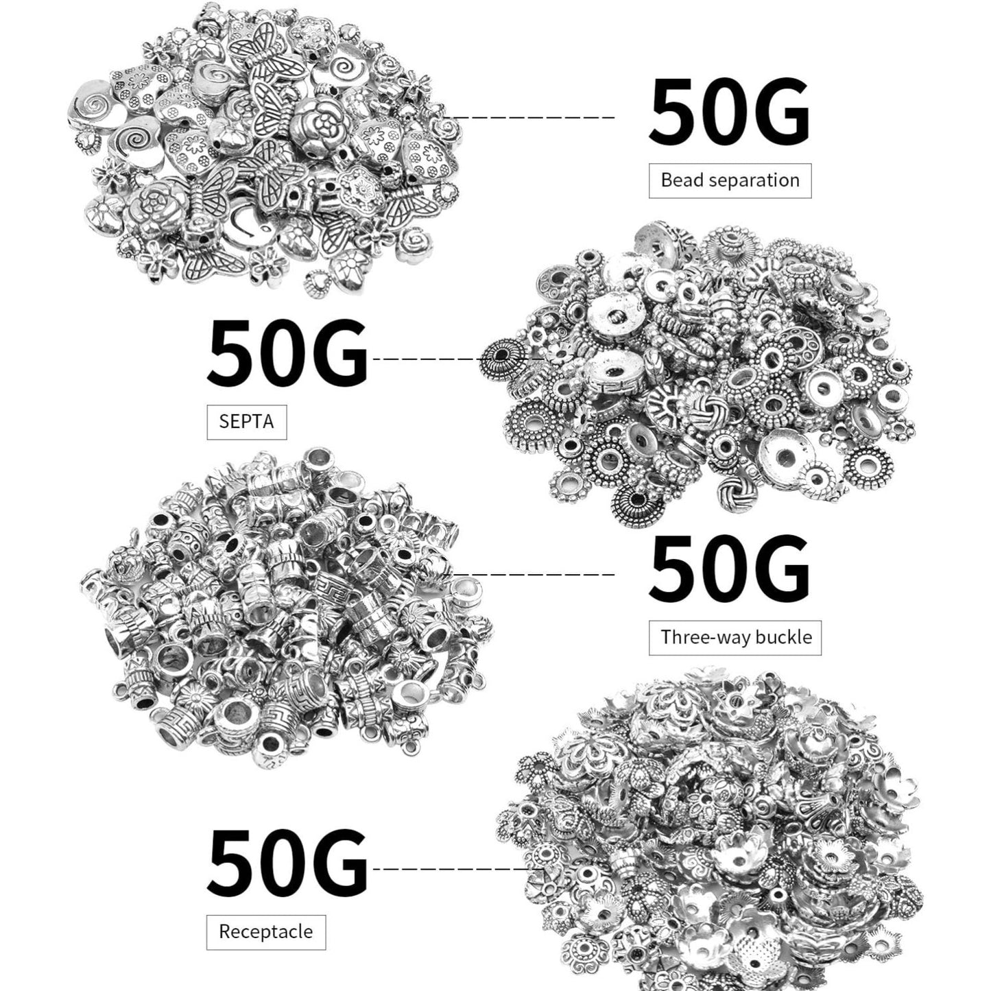 200g (About 400-500pcs) Tibetan Alloy Spacer Beads Flower Bead Caps Bail Tube Beads Rondelle Flower Heart Loose Charm Beads for DIY Bracelet Necklace Crafts Jewelry Making
