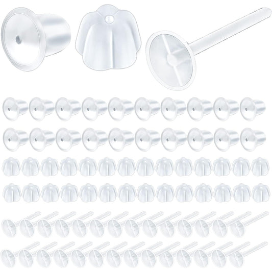 600pcs Plastic Earring Posts Studs Clear Invisible Earring Pins with 600pcs Silicone Earring Safety Backs Stoppers for DIY Jewelry Making Crafting Findings