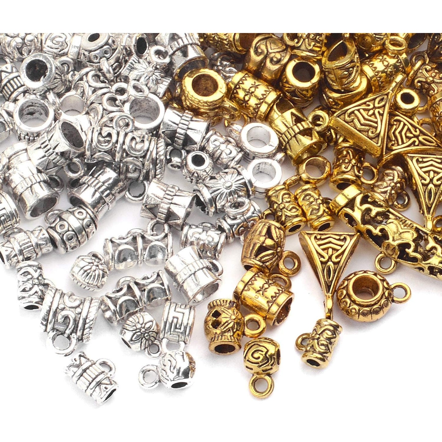 Bail Beads, 100g (About 120-150pcs) Tibetan Bail Tube Beads Spacer Beads Bracelet Charms Bead Hangers fit European Charm Bracelet Jewelry Making