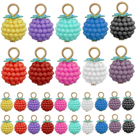 50pcs Resin Bayberry Ball Charms 3D Fruit Bayberry Strawberry Circle Pendants Hanging Ornaments for DIY Earring Necklace Jewelry Making Christmas Decor, 10 Colors