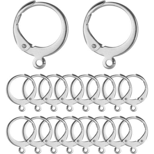 50 Pieces (25 Pair) Stainless Steel Leverback Earrings Round French Hook Earwires Findings with Open Loop for Earring Making - 13 x 15 mm