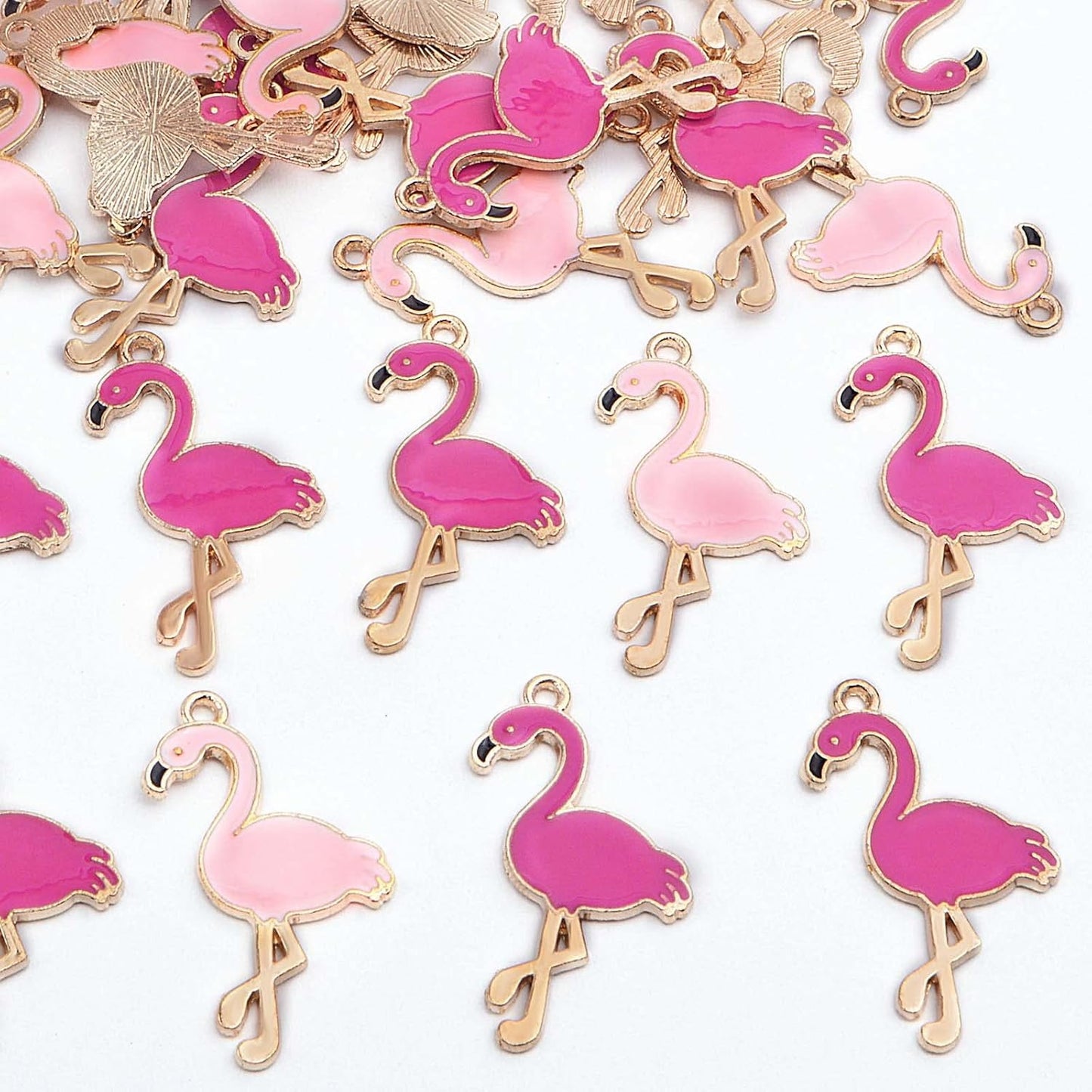 30pcs Enamel Flamingo Charms Alloy Tropical Bird Flamingo Animal Pendants Romantic Dangle Charms for DIY Necklace Earring Jewelry Making Valentine's Day Gifts, 2 Colors