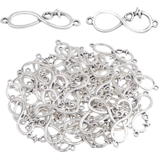 50 Pieces Antique Silver Infinity Connector Charms Alloy Heart Infinity Symbol Pendants Links Connectors Accessories for DIY Bracelet Necklace Jewelry Making Supplies