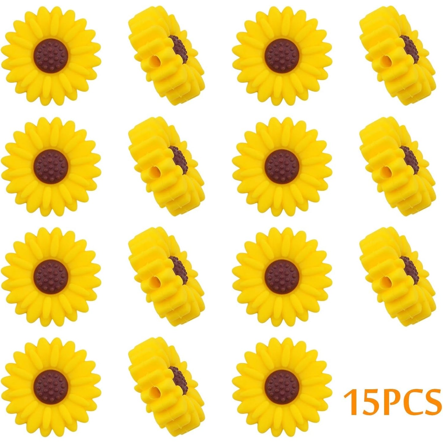 15pcs 20 mm Sunflower Silicone Daisy Flower Focal Flat Flower Shape Spacer Beads for DIY Keychains Lanyards Garlands Crafts Jewelry Making, 3 Colors