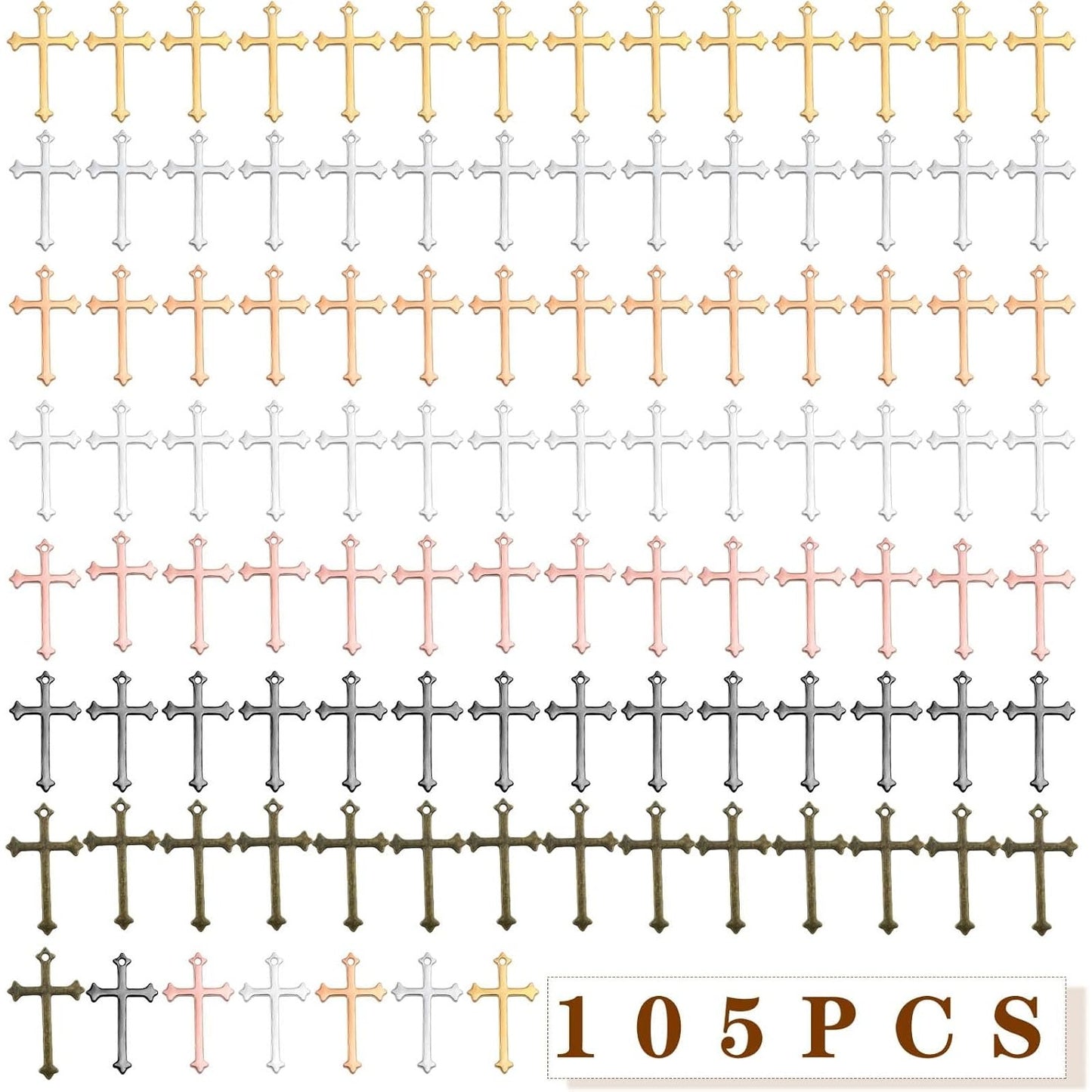 105pcs 7 Colors Small Cross Pendant Charms Alloy Religious Crucifix Cross Dangle Pendants for DIY Necklace Keychains Jewelry Making Handmade Gifts, 23 x 14 mm