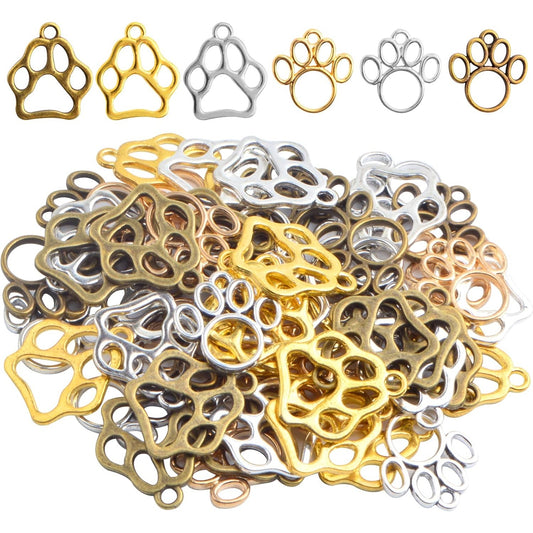 60pcs 2 Styles Animal Paw Print Pendant Charms Tibetan Alloy Bear Footprint Cat Paw Charms Craft Accessories for DIY Bracelet Earrings Jewelry Making Findings, 3 Colors