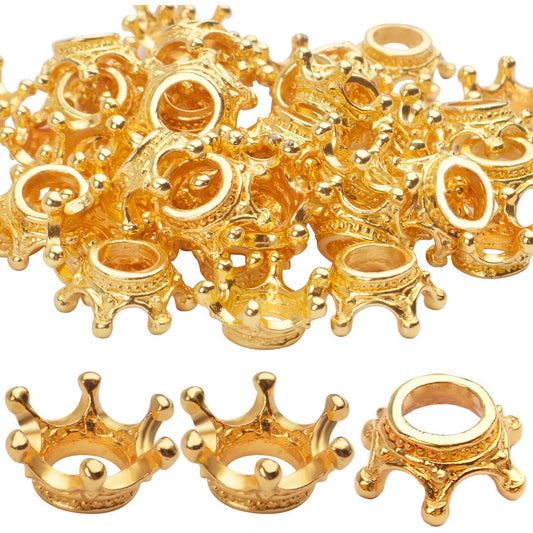 50pcs Crown Shape Charms Loose Beads Pendants Alloy Spacer Beads Big Hole Bracelet Connector Charm for Crafts DIY Jewelry Making