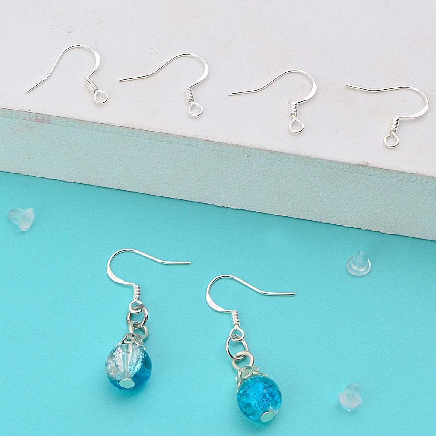 50pcs 925 Sterling Silver Earring Hooks Hypoallergenic Earwire Fish Hooks and 50pcs Silicone Clear Earring Safety Backs for DIY Earring Jewelry Making Supplies