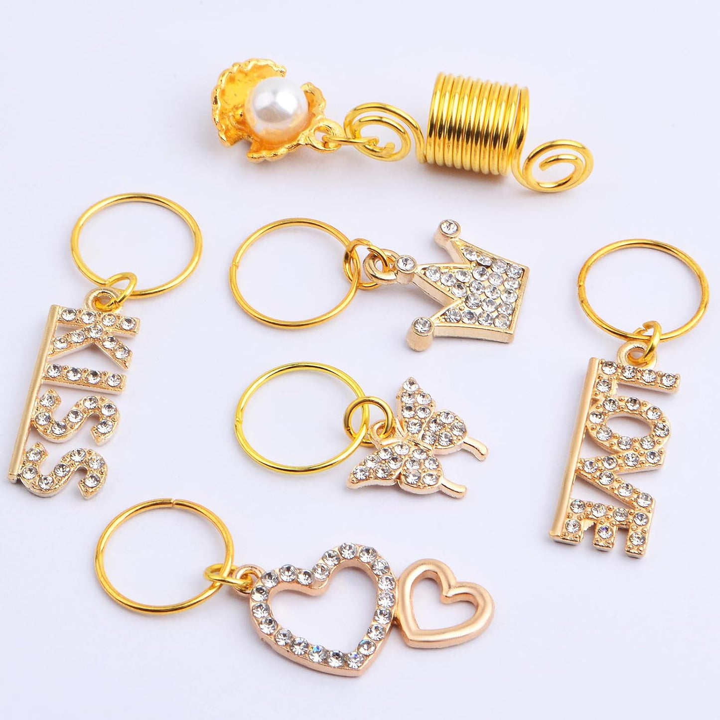 5pcs Shell Pearl Hair Braid Clips Headpieces and 10pcs 5 Styles Alloy Rhinestone Pendant Rings Braid Clips Hair Jewelry Braids Dreadlock Accessories for Women Party Hair Decorations