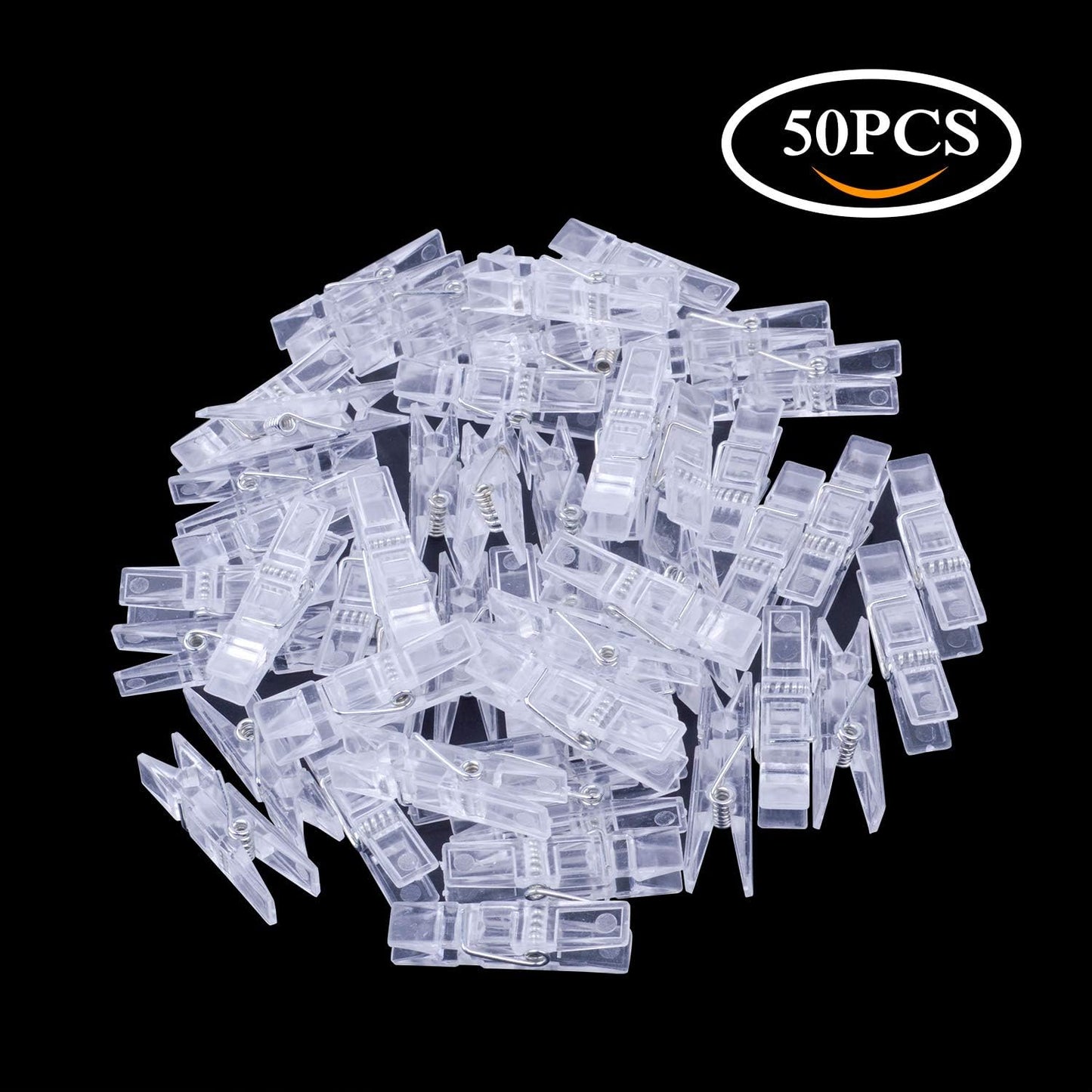 50pcs Small Clear Plastic Utility Paper Clip, Clothespins Clip, Clothes Line Clips,Photo Clips 3.5x0.7x1cm