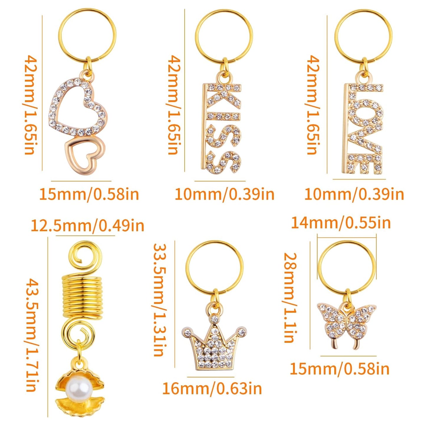 5pcs Shell Pearl Hair Braid Clips Headpieces and 10pcs 5 Styles Alloy Rhinestone Pendant Rings Braid Clips Hair Jewelry Braids Dreadlock Accessories for Women Party Hair Decorations
