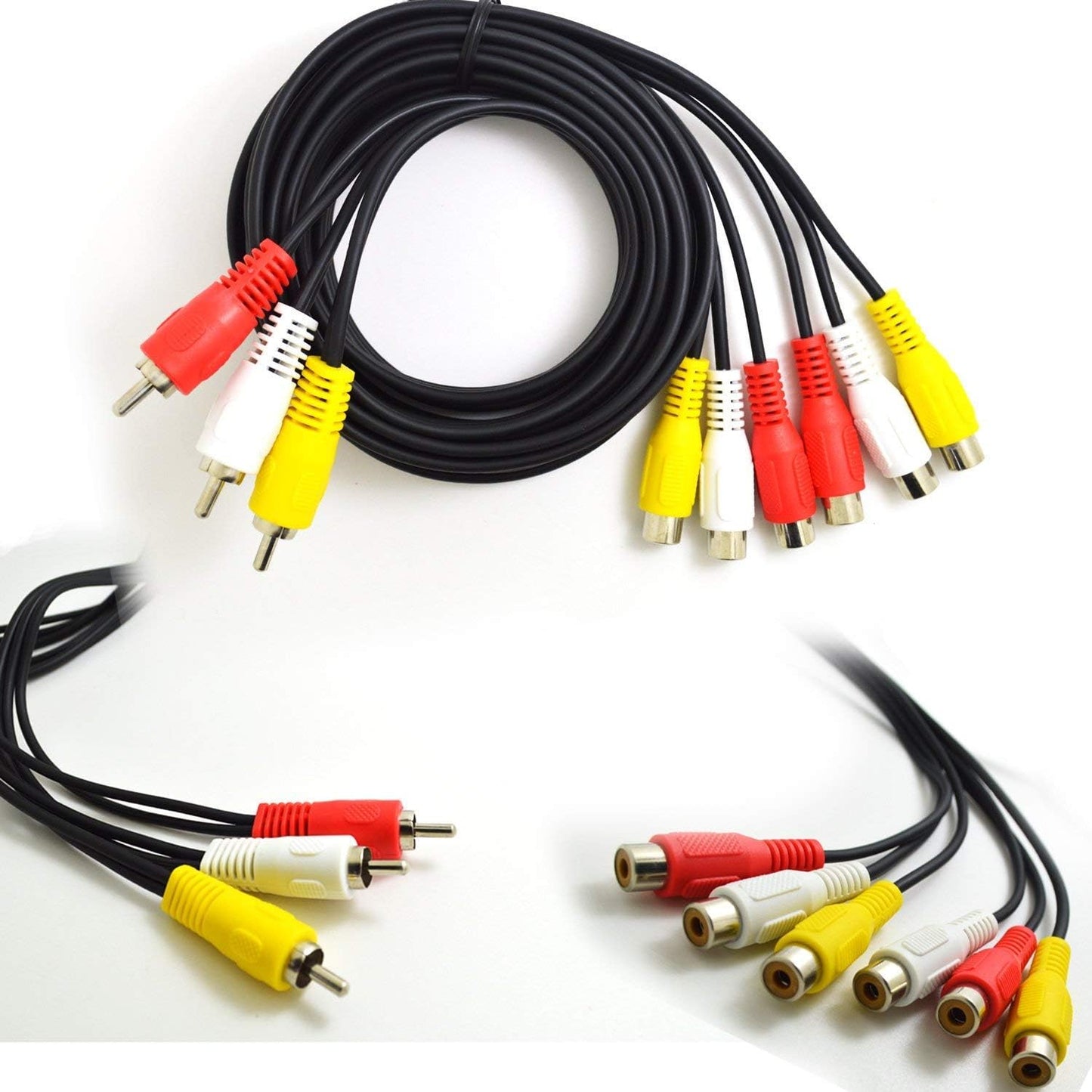 BronaGrand 3 RCA Male Jack to 6 RCA Female Plug Splitter Audio Video Av Adapter Cable (5FT)