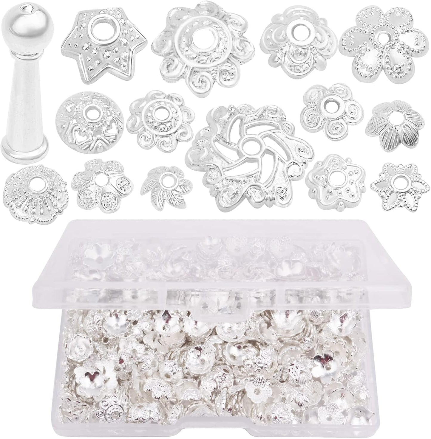 120g Bead Caps with A Clear Storage Box, Tibetan Gold Beads Spacers Jewelry Findings Accessories for Jewelry Making 300-350 Pieces