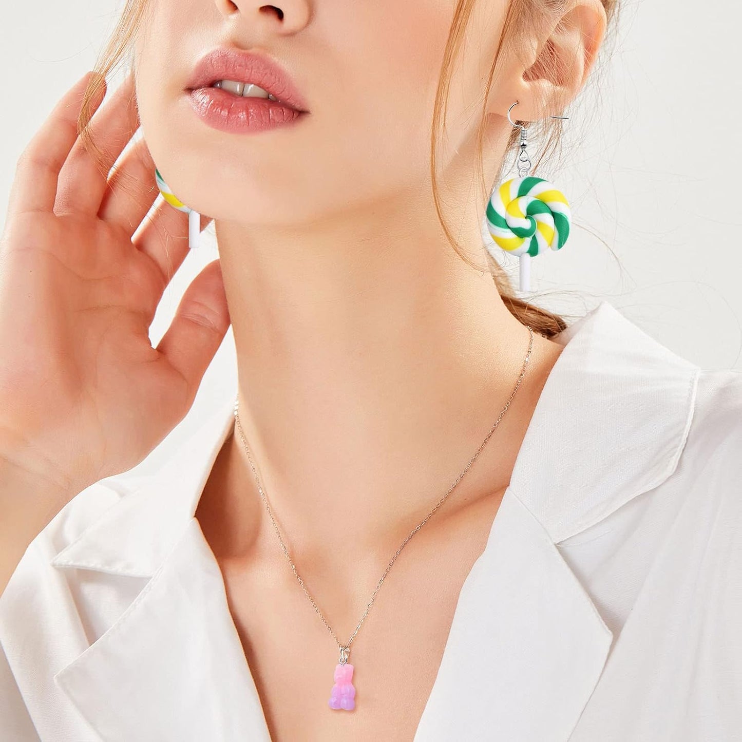 10pcs Colorful Sweet Candy Lollipop Charms and 10pcs Gummy Bear Pendants Resin Polymer Clay Charms with 20pcs Earring Hooks and 20pcs Jump Rings for DIY Earrings Craft Jewelry Making