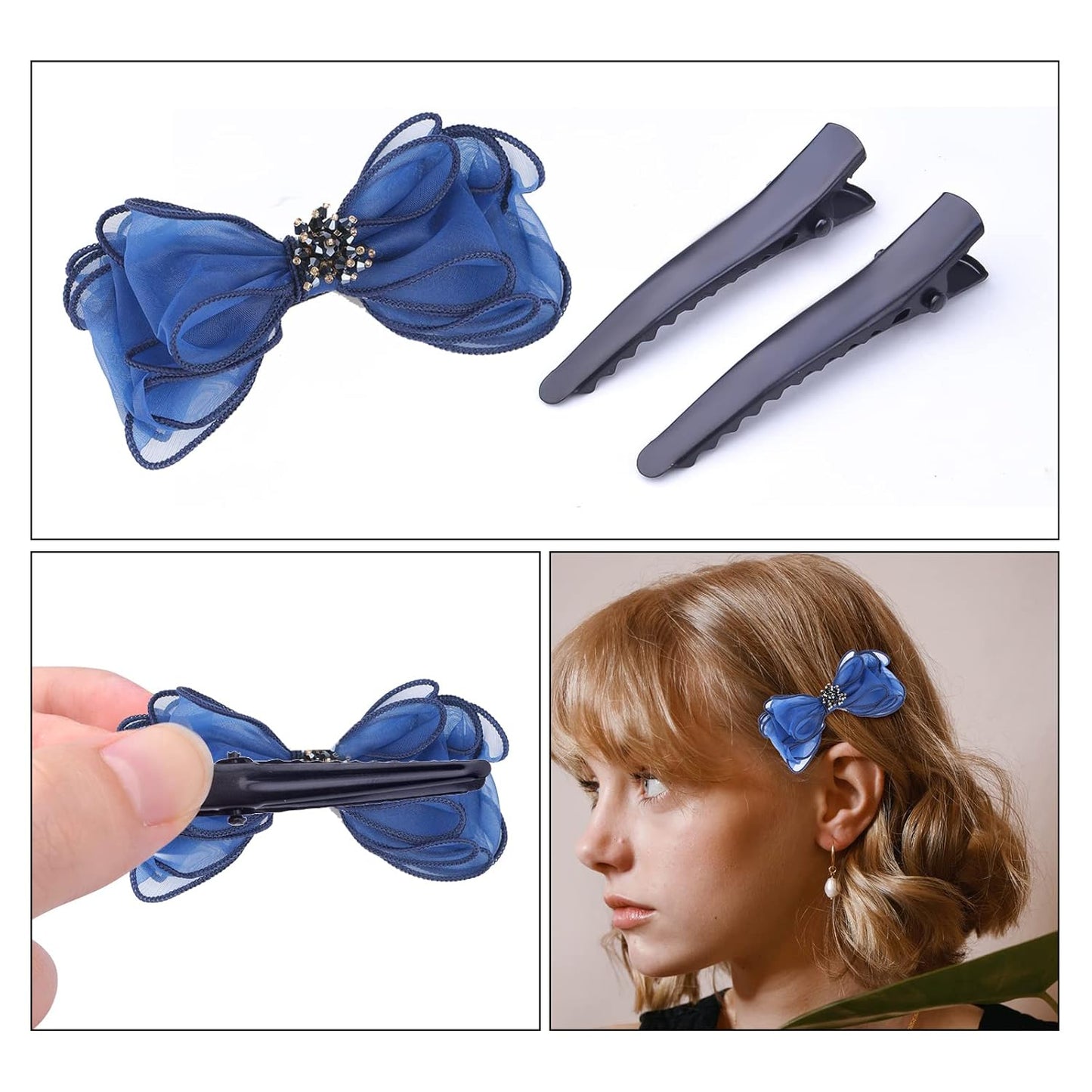 100pcs 45mm Black Alligator Hair Clips Metal Duckbill Hairpins Professional Non-slip Single Prong Curl Clips Teeth Bows Hairclips Hairdressing Salon Styling Hair Grip DIY Accessories for Women Girls