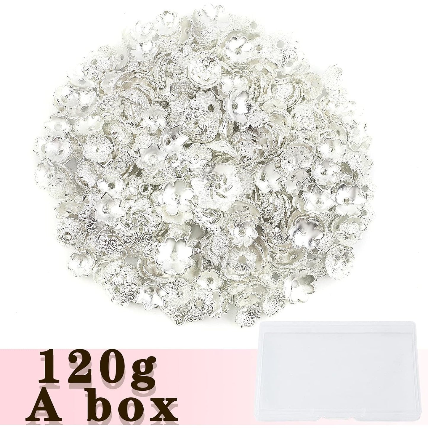 120g Bead Caps with A Clear Storage Box, Tibetan Gold Beads Spacers Jewelry Findings Accessories for Jewelry Making 300-350 Pieces