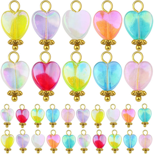 50 Pieces Assorted Colors Crystal Heart Charms Pendants Acrylic Love Heart Dangle Charms for DIY Earrings Necklace Bracelet Jewelry Making