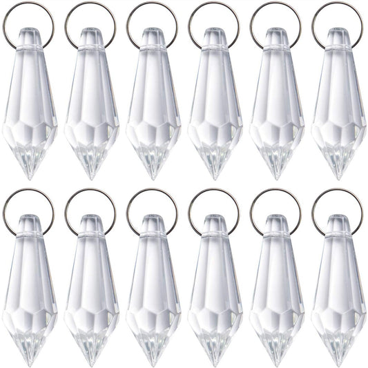 Crystal Glass Beads Drops, 30Pcs 38mm Chandelier Crystal Pendants Drops Clear Glass Beads Connected with 100pcs 14mm Stainless Jump Rings for Wedding Party Christmas Decoration