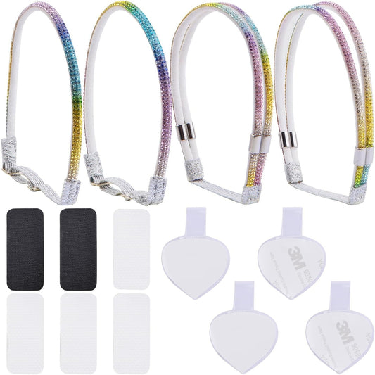 2 Pairs Adjustable High Heel Shoe Straps Rainbow Color Elastic Rhinestone Replacement Ankle Straps and 2 Pairs Clear Rear Heel Adhesive Stickers for Women High Heels Slippers Sandals Decor