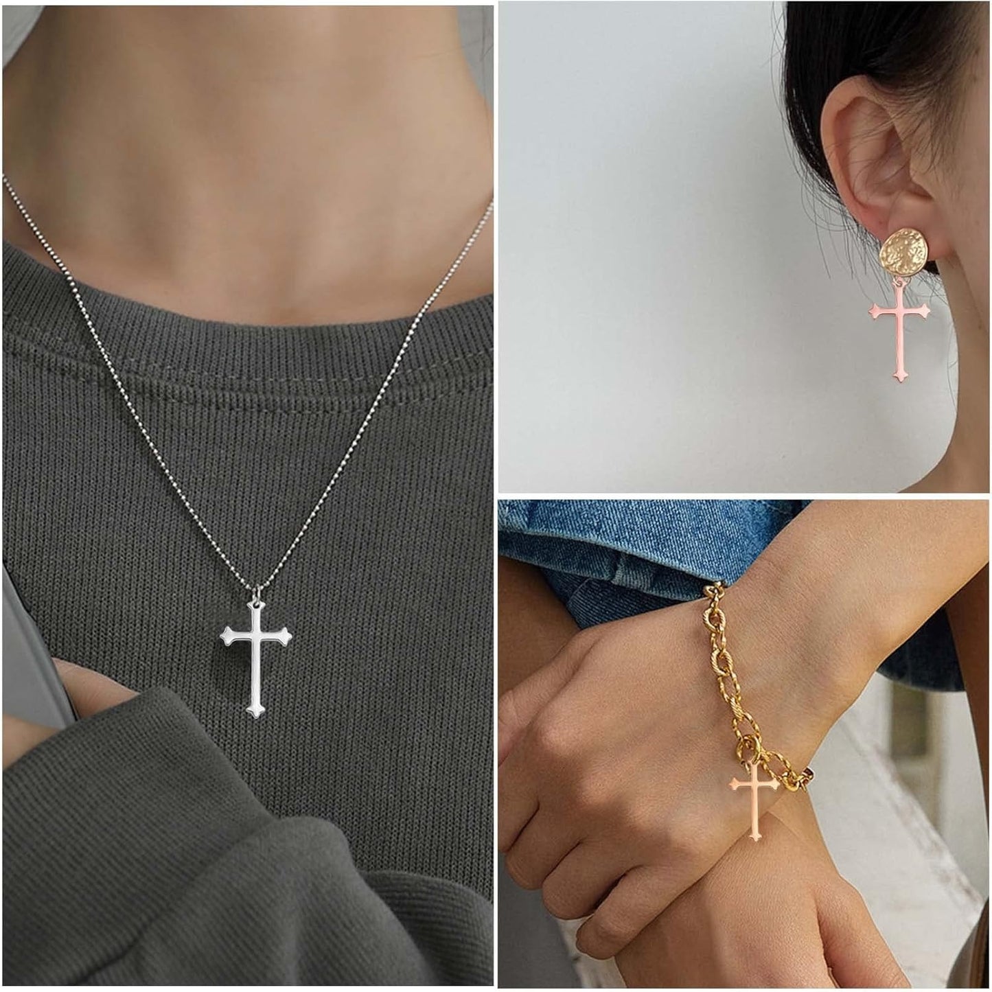105pcs 7 Colors Small Cross Pendant Charms Alloy Religious Crucifix Cross Dangle Pendants for DIY Necklace Keychains Jewelry Making Handmade Gifts, 23 x 14 mm
