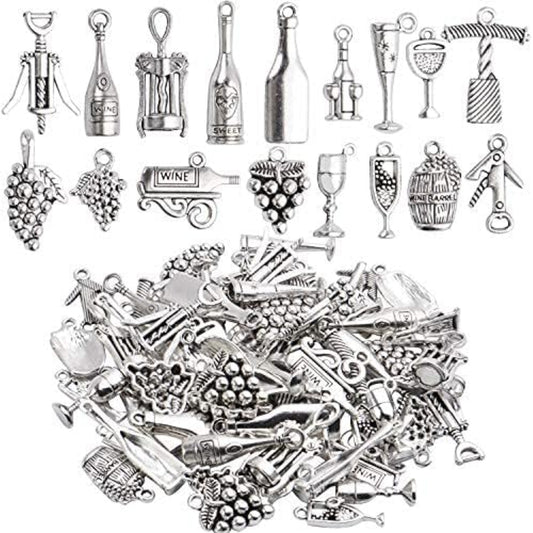 68pcs Tibetan Silver Pendants Wine Bottle Glass Opener Grape Wine Charms Accessories Jewelry Findings for DIY Necklace Bracelet