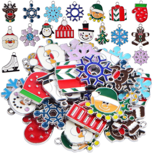 34pcs Assorted Christmas Theme Charms Alloy Enamel Mixed Santa Claus Christmas Tree Gloves Skating Shoes Pendant Charms for DIY Crafts Necklace Earrings Jewelry Making