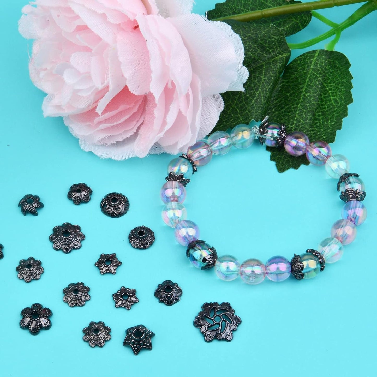 120g Bead Caps with A Clear Storage Box, Tibetan Gold Beads Spacers Jewelry Findings Accessories for Jewelry Making 300-350 Pieces