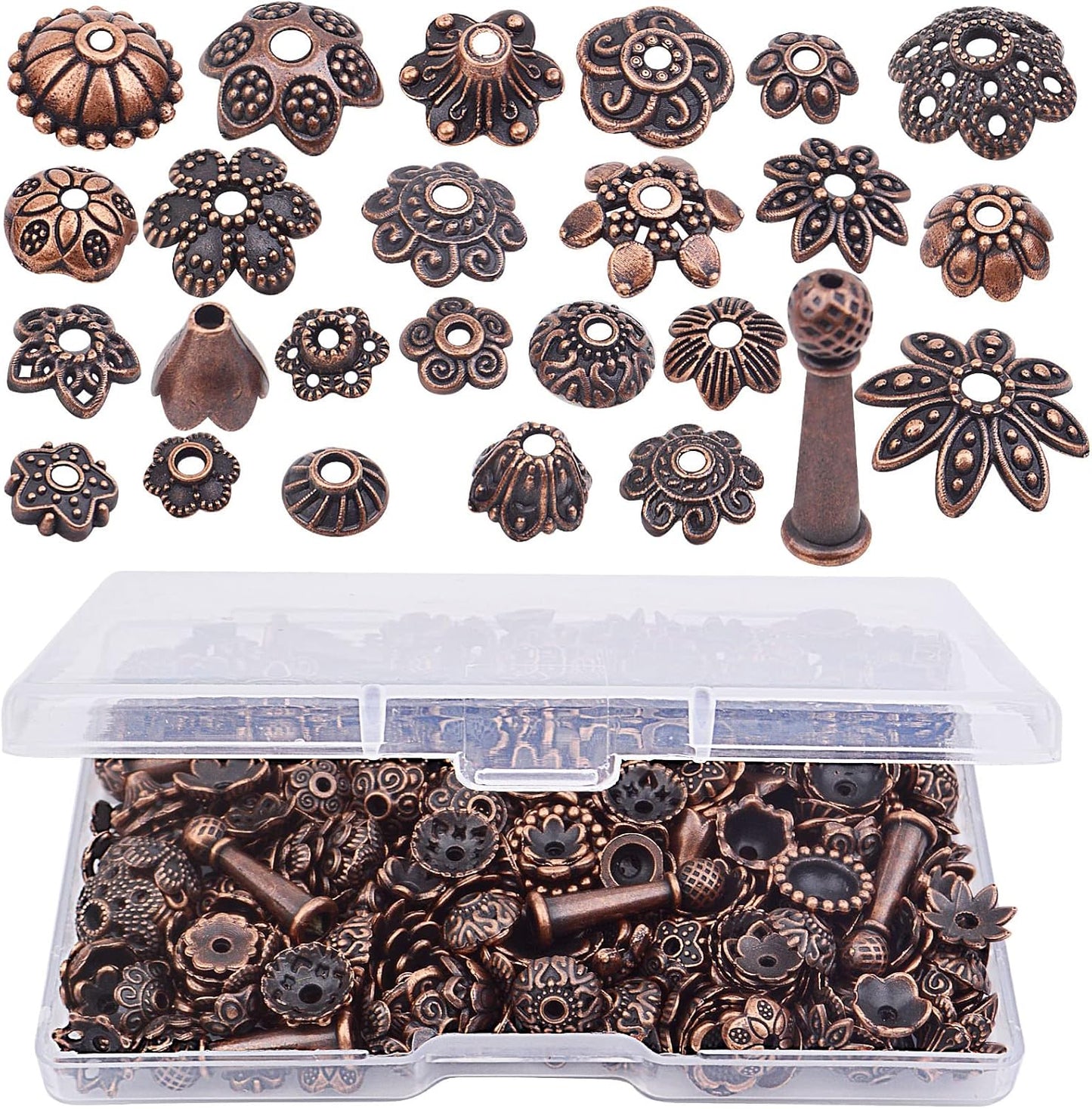 120g Bead Caps with A Clear Storage Box, Tibetan Gold Beads Spacers Jewelry Findings Accessories for Jewelry Making 300-350 Pieces