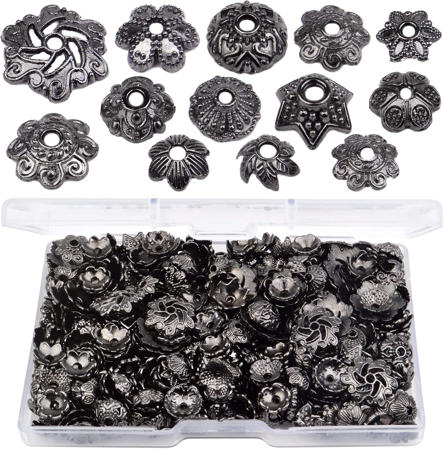 120g Bead Caps with A Clear Storage Box, Tibetan Gold Beads Spacers Jewelry Findings Accessories for Jewelry Making 300-350 Pieces