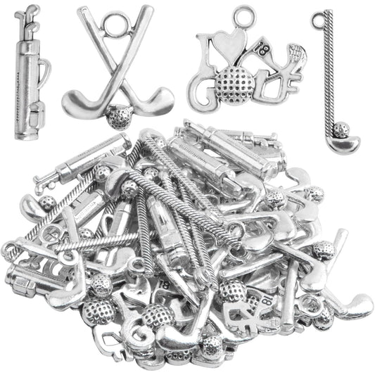 40pcs Antique Silver Assorted Golf Theme Charms Tibetan Alloy Sports Spirit Golfing Pendants Golf Club Charms Bulk for DIY Crafts Necklace Earrings Jewelry Making, 4 Styles