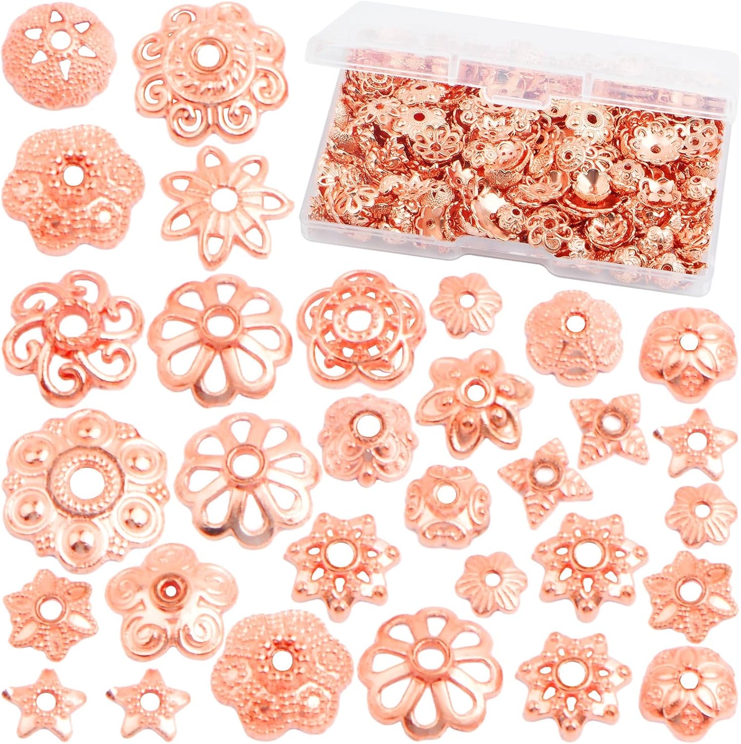 120g Bead Caps with A Clear Storage Box, Tibetan Gold Beads Spacers Jewelry Findings Accessories for Jewelry Making 300-350 Pieces