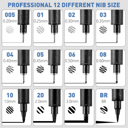 Aylifu  Drawing Art Pens,Micro Fineliner Pens,Fine Tip Manga Markers for Artist Sketch Technical,Black,12 Set,902195