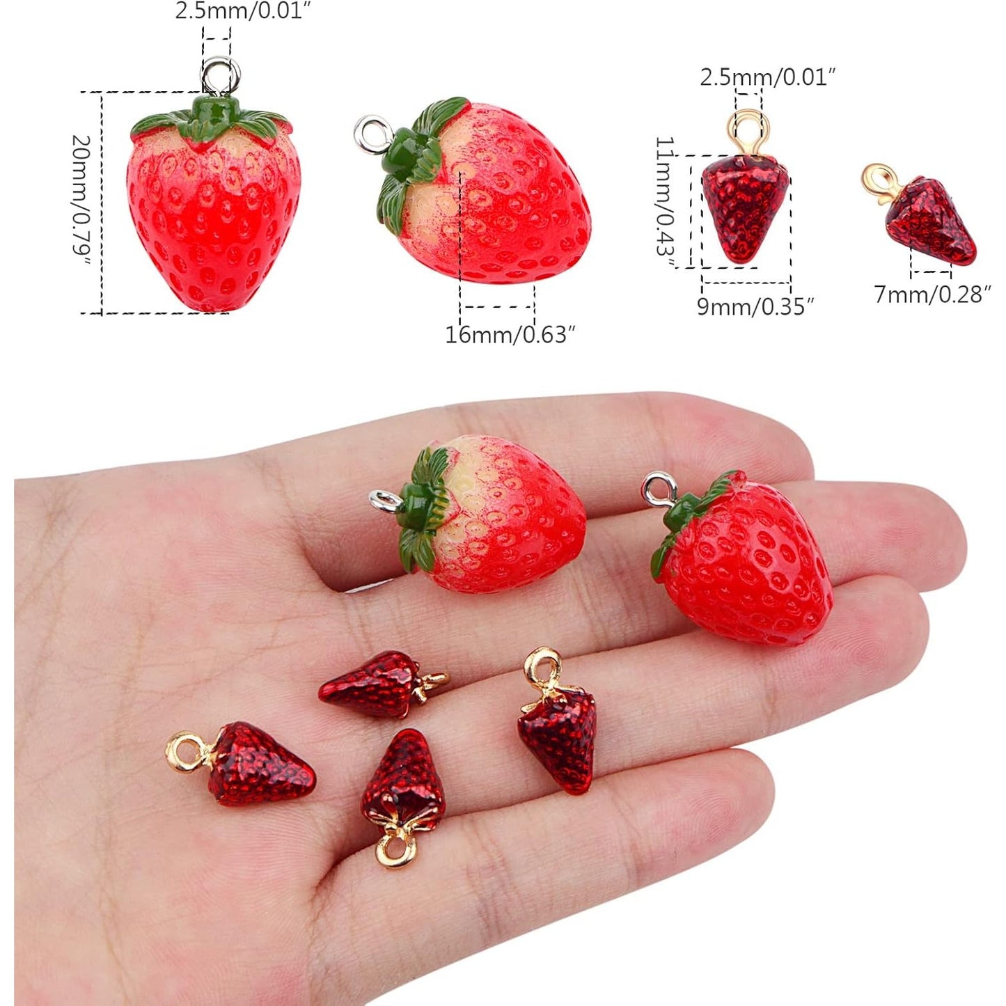 20pcs Enamel 3D Strawberry Charms Resin Red Strawberry Pendants Mini Fruit Hanging Pendant Ornament for DIY Earring Bracelet Necklace Jewelry Making Decoration, 2 Styles