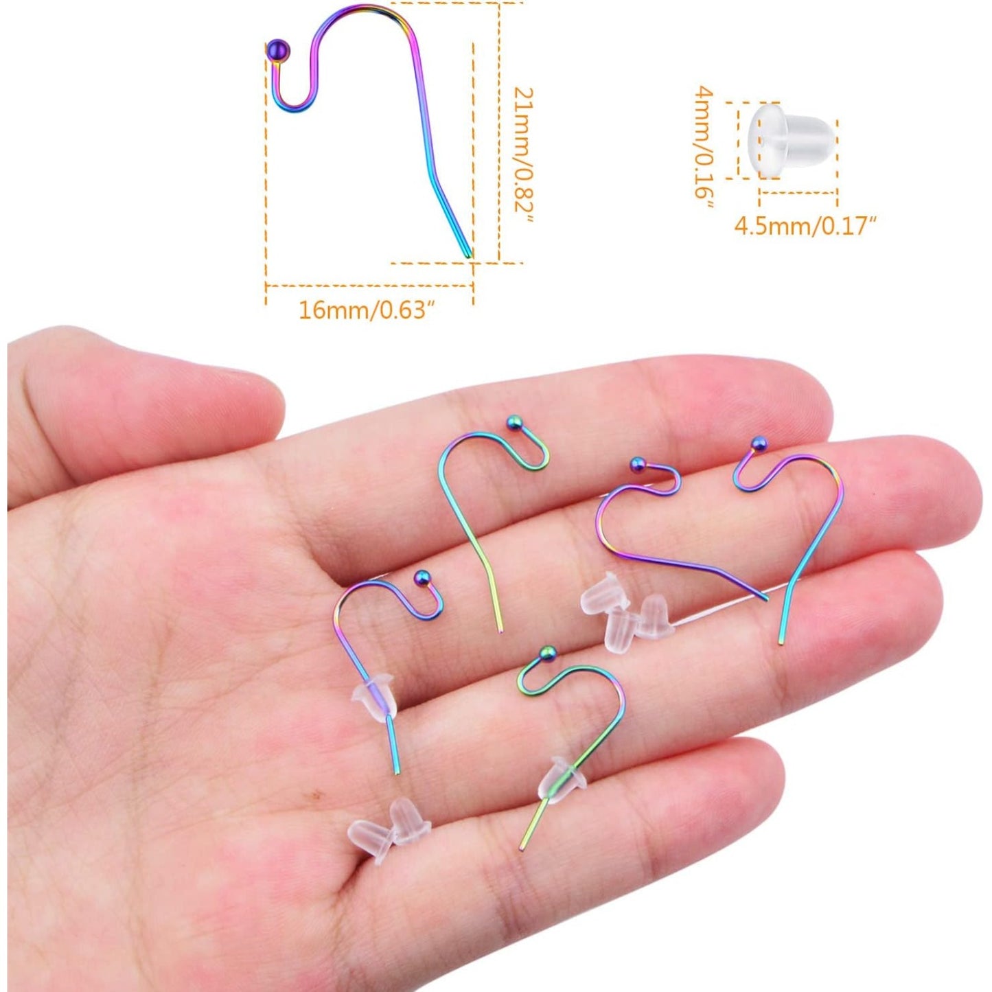 50pcs Rainbow Color Hypoallergenic Earring Hooks Stainless Steel French Ball Dot Earwires Hooks with 50pcs Clear Earring Backs Dangle Earring Findings for DIY Jewelry Making
