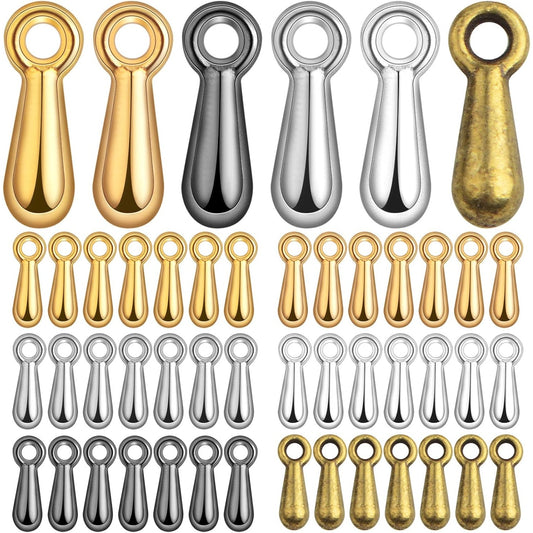 600pcs 6 Colors Teardrop Bead Charms Oval Extender Chain End Drop Dangle Charms Droplet Tail Chain Pendants for DIY Necklace Bracelet Jewelry Making Craft Decor