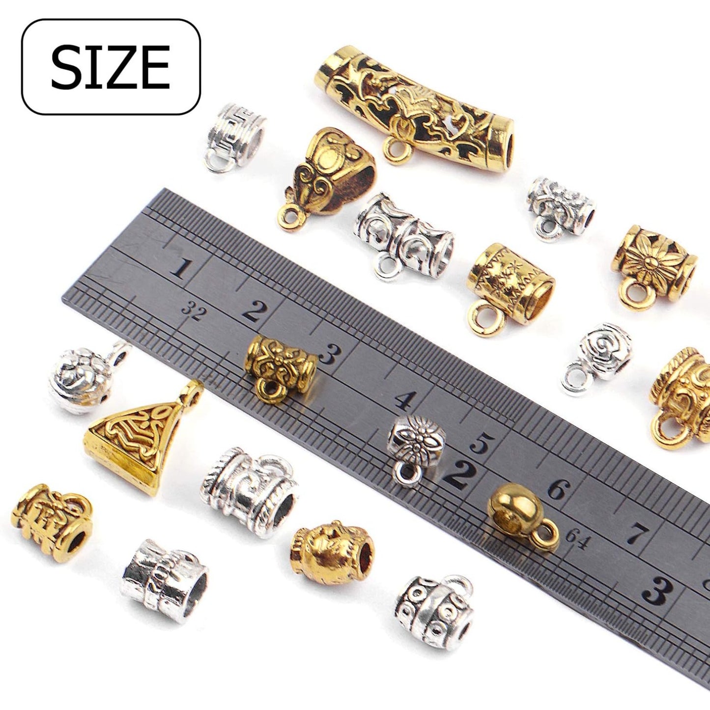 Bail Beads, 100g (About 120-150pcs) Tibetan Bail Tube Beads Spacer Beads Bracelet Charms Bead Hangers fit European Charm Bracelet Jewelry Making