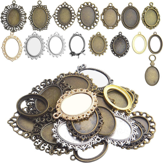 Bezel Trays,100g Oval Pendant Trays Bezels Cabochon Setting Tray Pendant Blanks for DIY Necklace Earring Jewelry Making