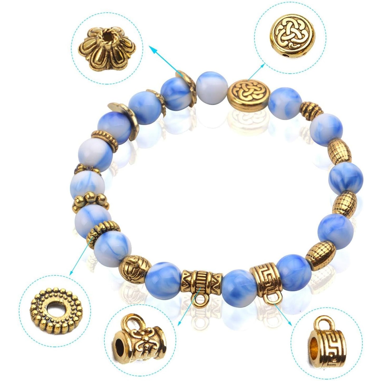 200g (About 400-500pcs) Tibetan Alloy Spacer Beads Flower Bead Caps Bail Beads Rondelle Beads for Jewelry Making DIY Bracelet Necklace Crafts