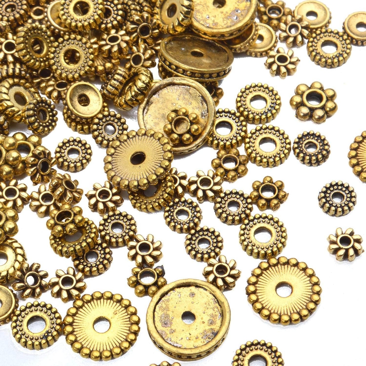 200g (About 400-500pcs) Tibetan Alloy Spacer Beads Flower Bead Caps Bail Beads Rondelle Beads for Jewelry Making DIY Bracelet Necklace Crafts