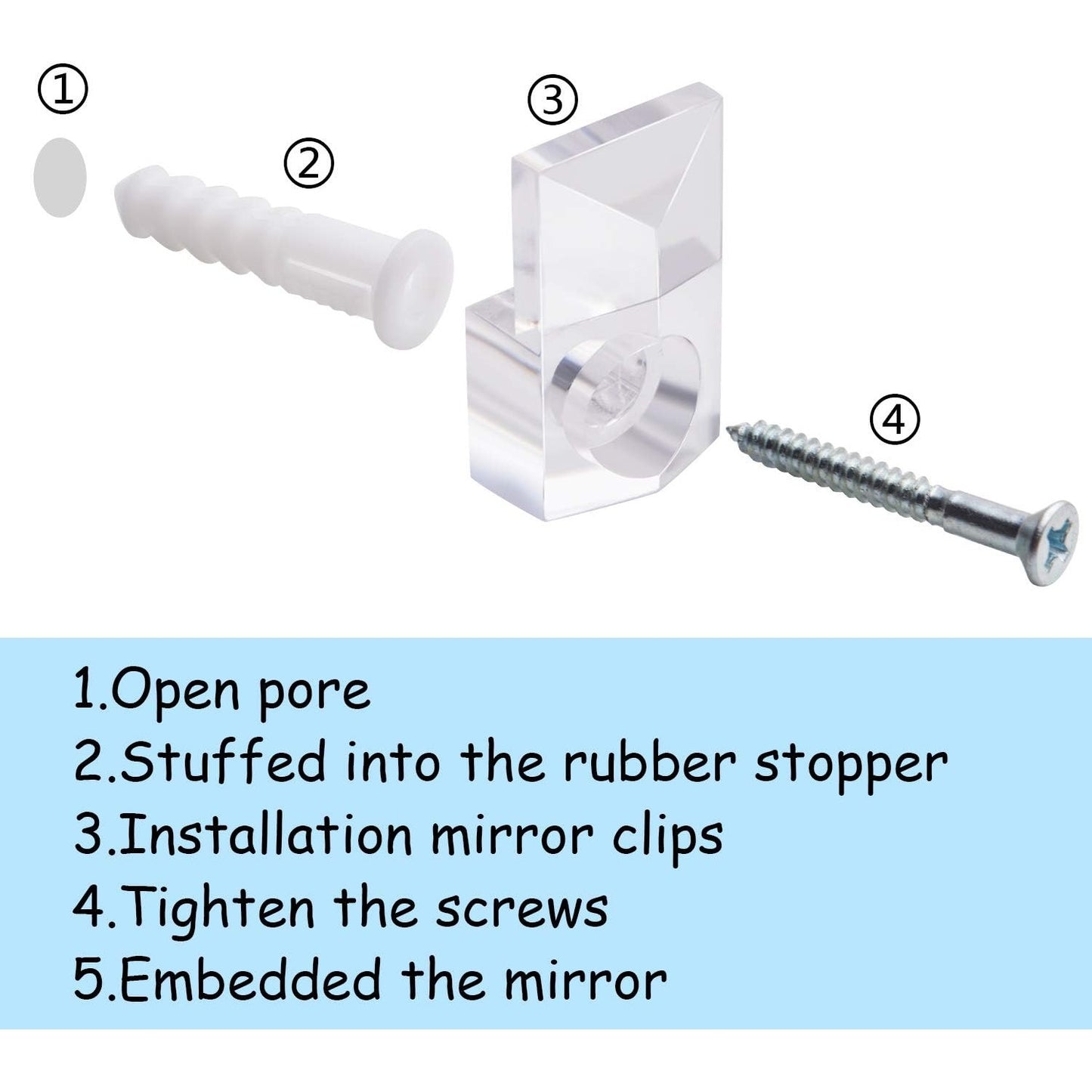 Mirror Panel Clips,20 Pack Plastic Mirror Holder Clips Transparent Mirror Retainer Clips Wall Mount Bracket Tool Kit with Screw and Anchor for Fixing Mirror Cabinet Door