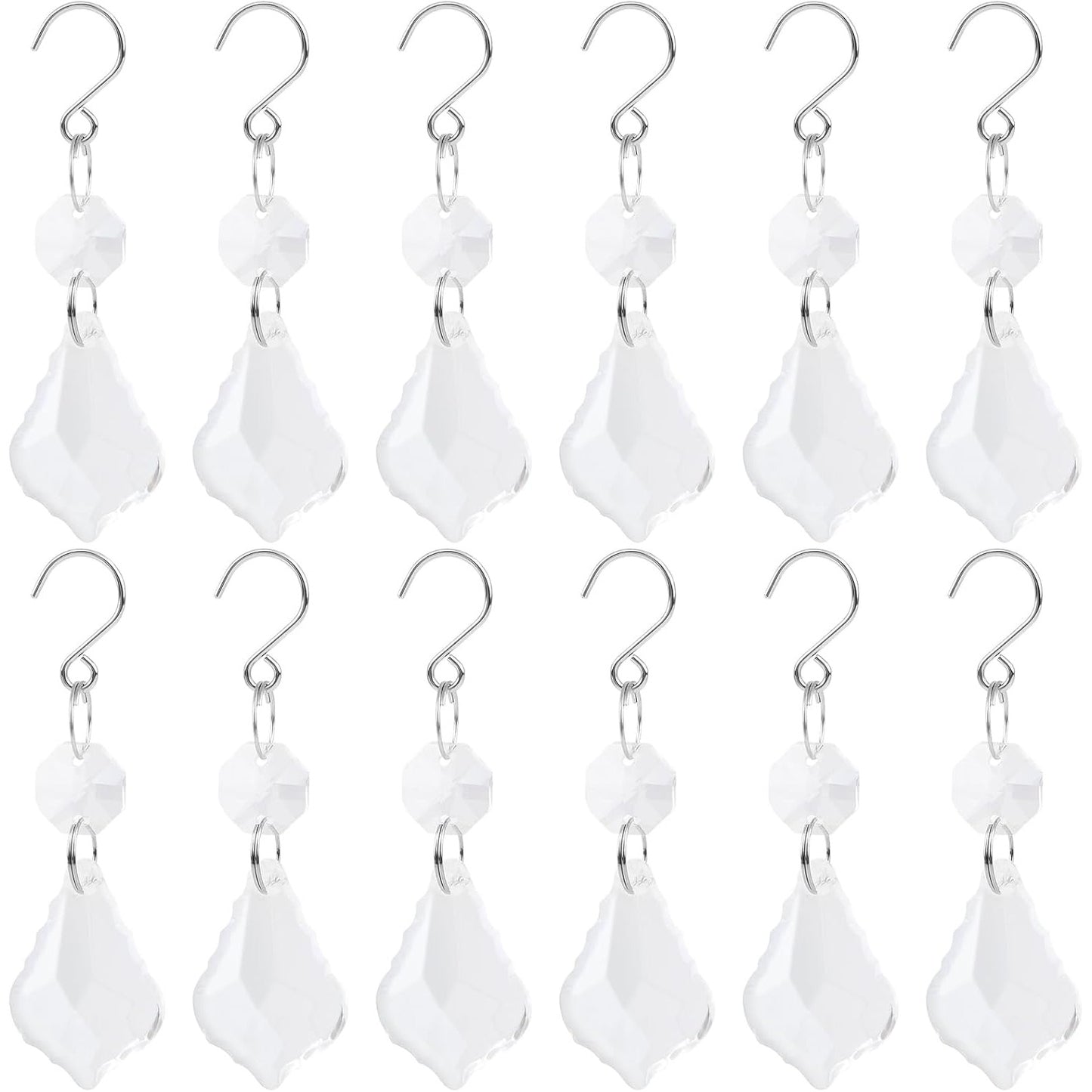 12 Pieces Clear Glass Crystal Chandelier Prisms Maple Leaf Hanging Crystals Pendant Parts Replacements with Hooks for Window Chandelier Wedding Christmas Tree Decoration