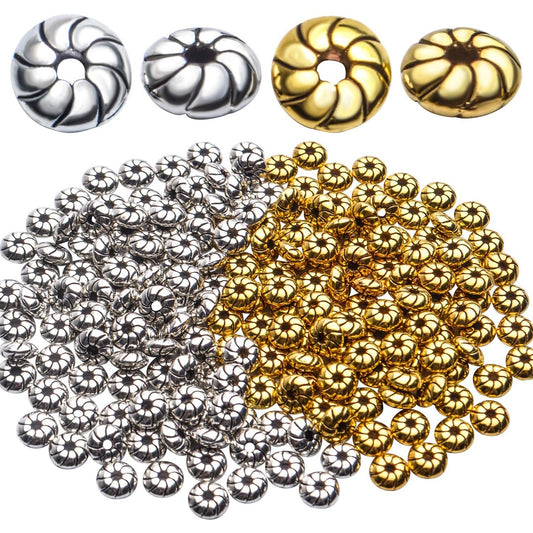 Flat Round Spacer Beads, 200pcs 6mm Tibetan Alloy Spacer Beads Flat Round Spacer Beads Jewelry Findings Accessories for Bracelet Necklace Jewelry Making, Antique Golden and Antique Silver