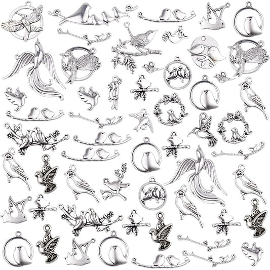 100 Gram Mixed Styles Bird Charms Tibetan Alloy Hummingbird Pigeon Swallow Pendants Vintage Animal Charms for DIY Necklace Bracelet Jewelry Making