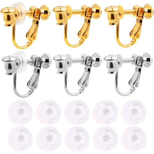 12pcs 2 Colors Screw Earring Clips Converters Brass U Shaped Adjustable Earring Components and 12pcs Clear Comfort Earring Cushions for Non-Pierced Ears DIY Jewelry Making