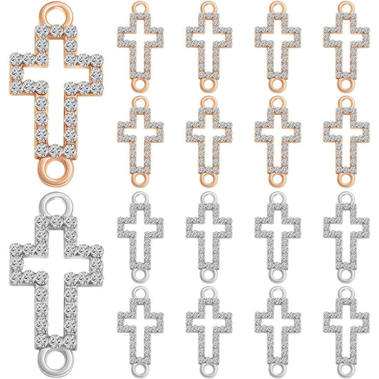 20 Pieces Mini Cross Shape Charms Connectors Metal Hollow Cross Crucifix Pendant Links Craft Supplies for DIY Necklace Earrings Jewelry Making Decoration, 2 Colors